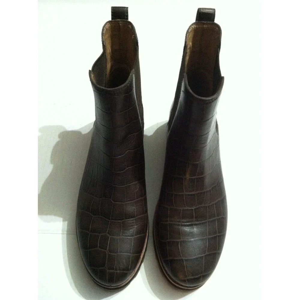 MADEWELL WOMEN'S IVY CHELSEA BROWN LEATHER CROC EMBOSSED ANKLE BOOTS SIZE: 8 - Picture 2 of 10